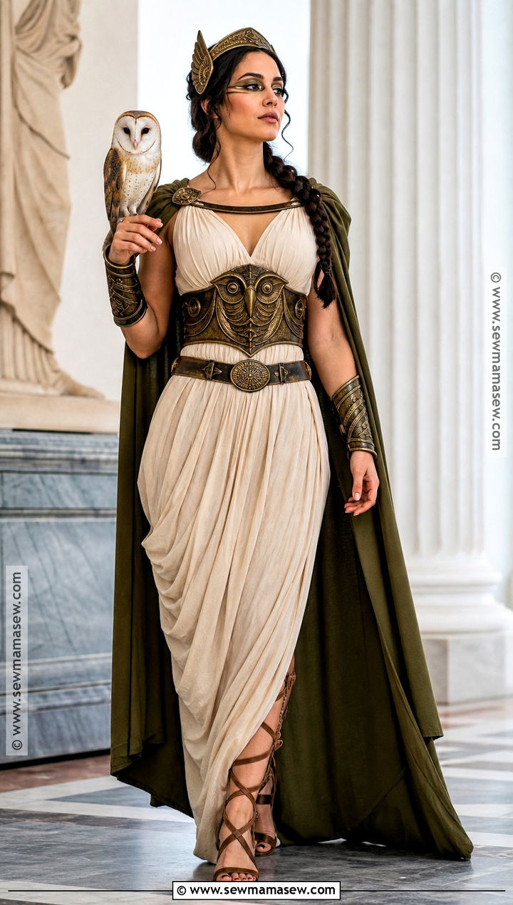Athena Greek Goddess Costume With Owl Cape - 30 greek godesses costume halloween ideas