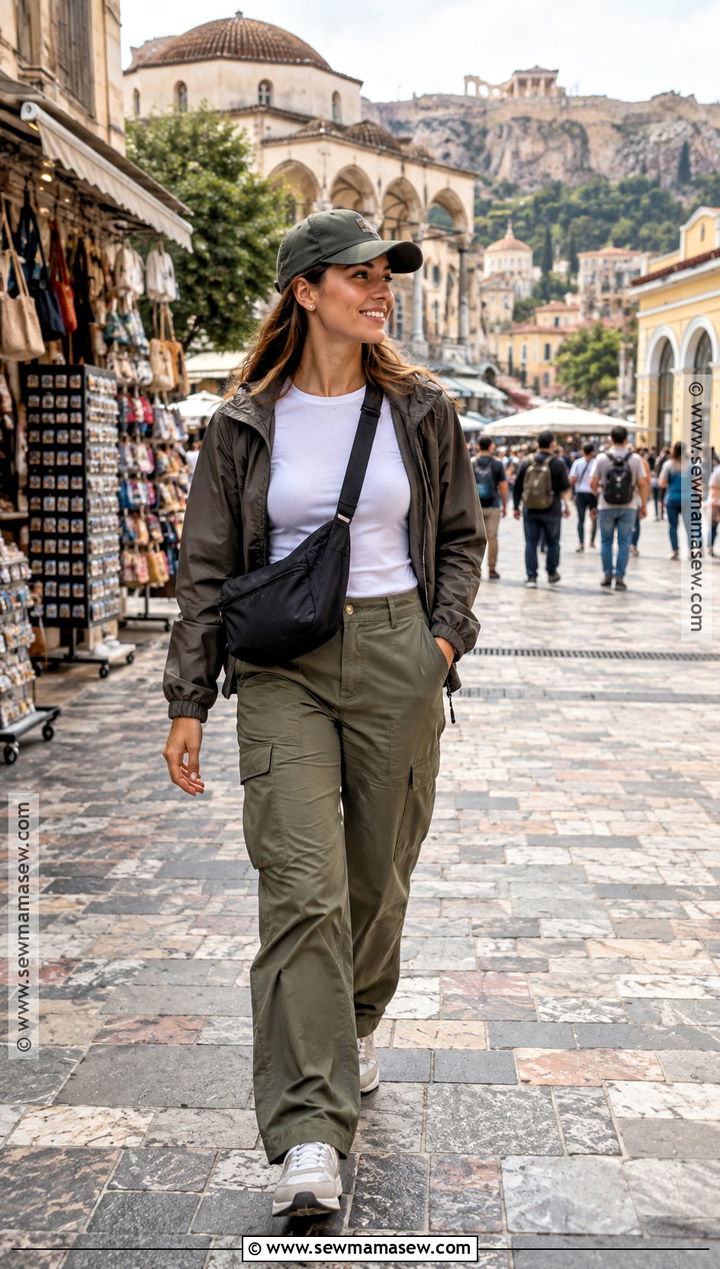 Athens Fall Outfit With Cargo Pants And Long Sleeve Tee - 15 Athens Greece Outfit Fall Ideas