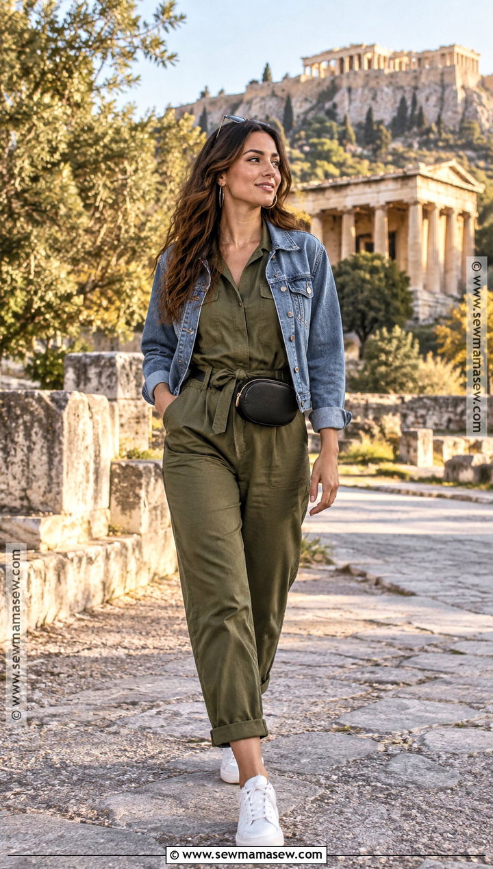Athens Fall Outfit With Jumpsuit And Light Jacket - 15 Athens Greece Outfit Fall Ideas