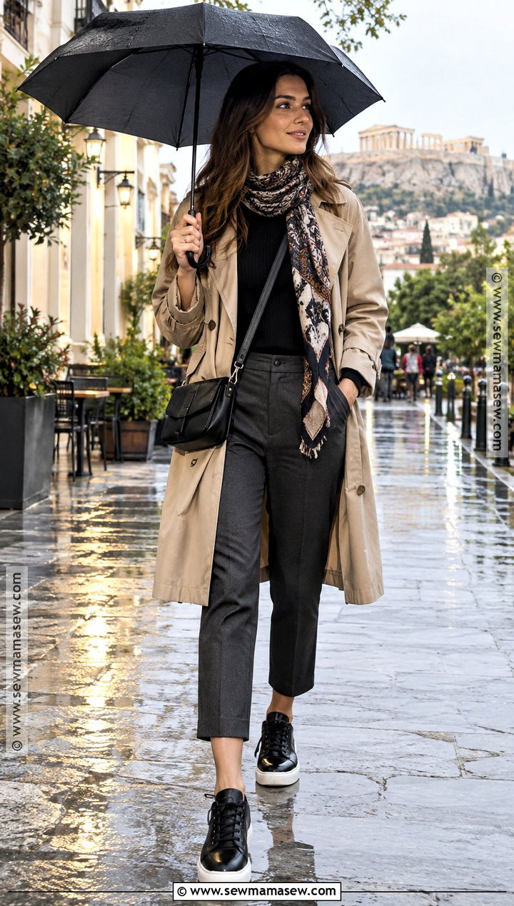 Athens Fall Outfit With Trench Coat And Ankle Pants - 15 Athens Greece Outfit Fall Ideas