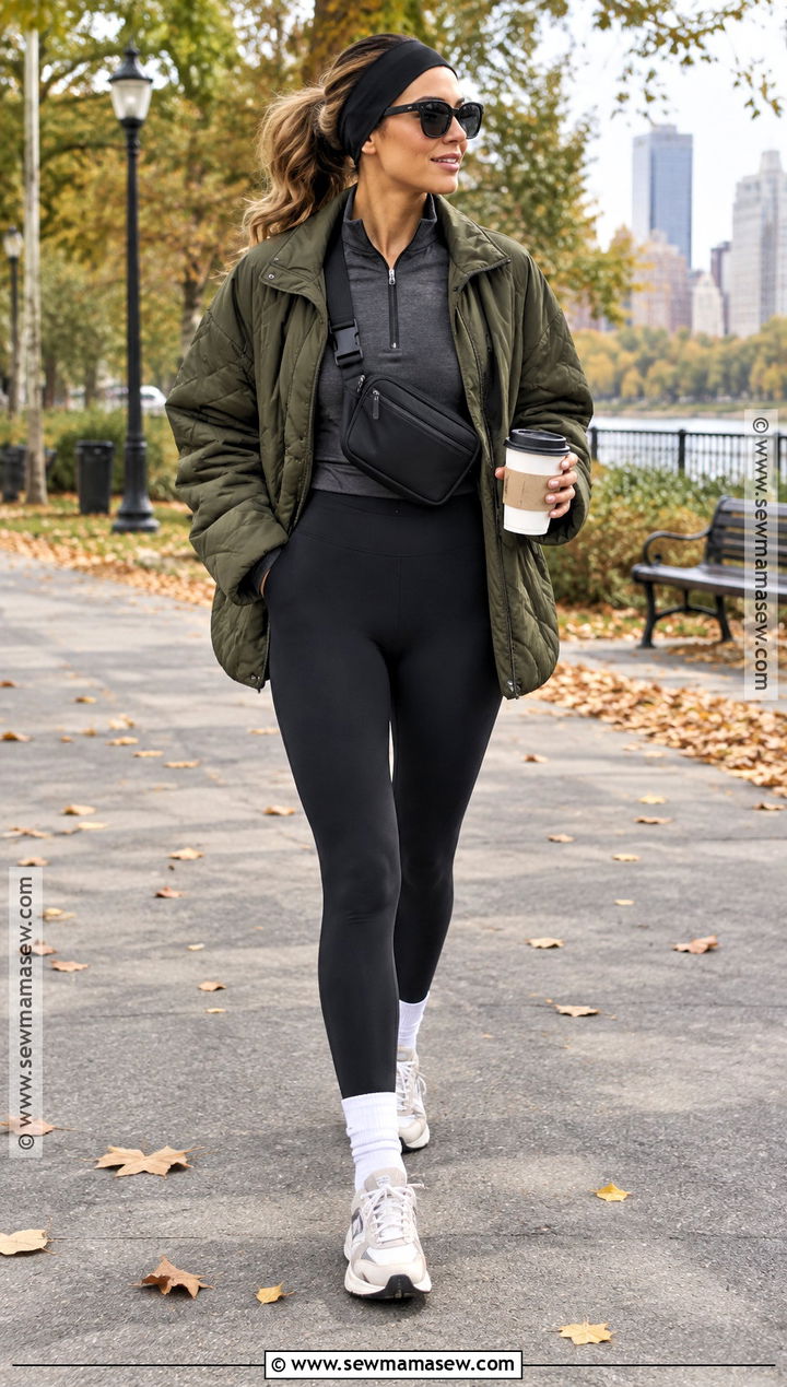 Athletic Headband With Quarter Zip And Leggings Outfit - 20 Fall Headband Outfits