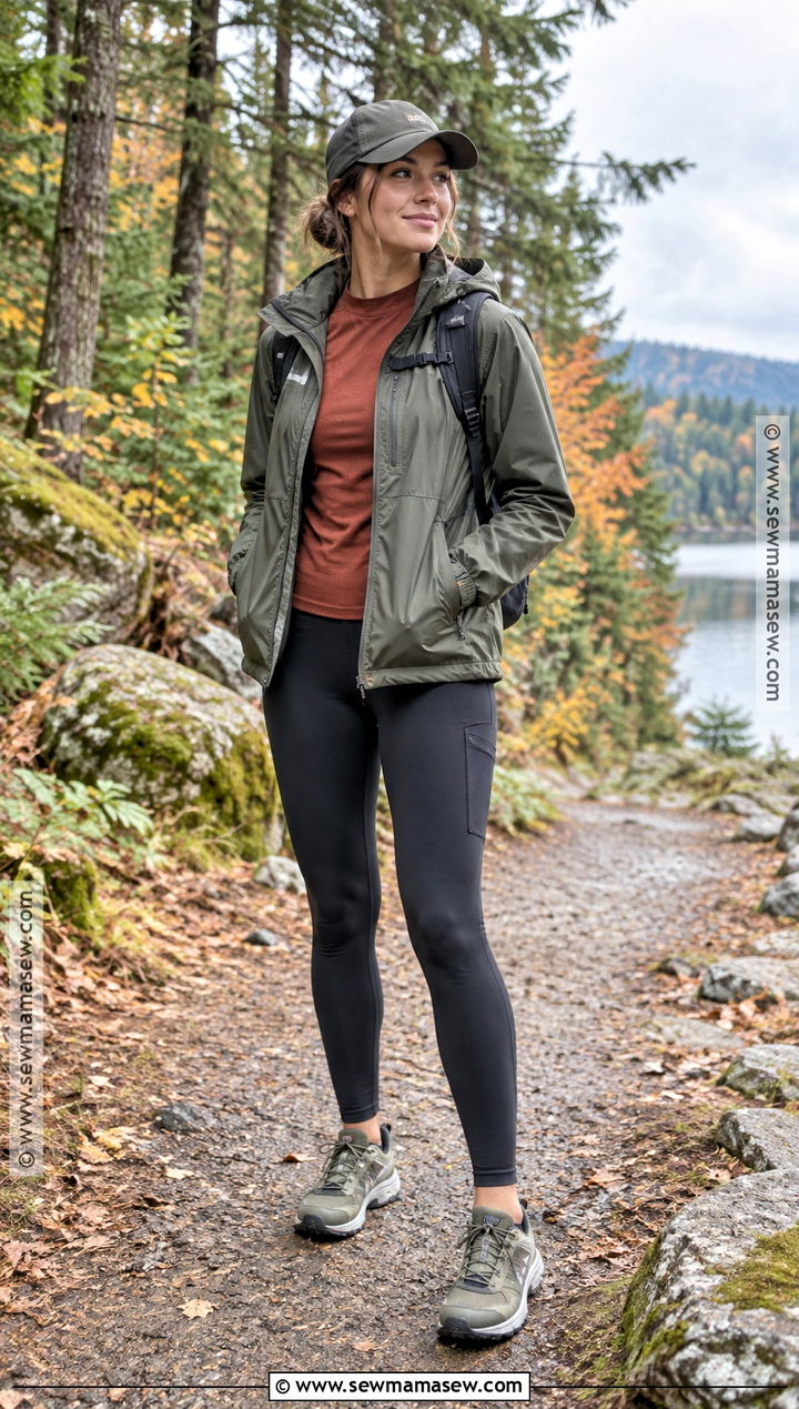 Athletic Leggings With Rain Jacket And Trail Sneakers - 15 athletic leggings outfit fall