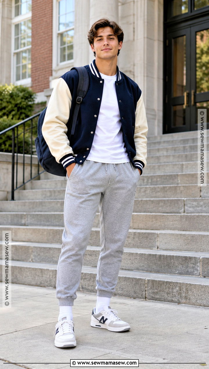 Athletic Varsity Jacket And Joggers Outfit - 15 athletic back to school outfits