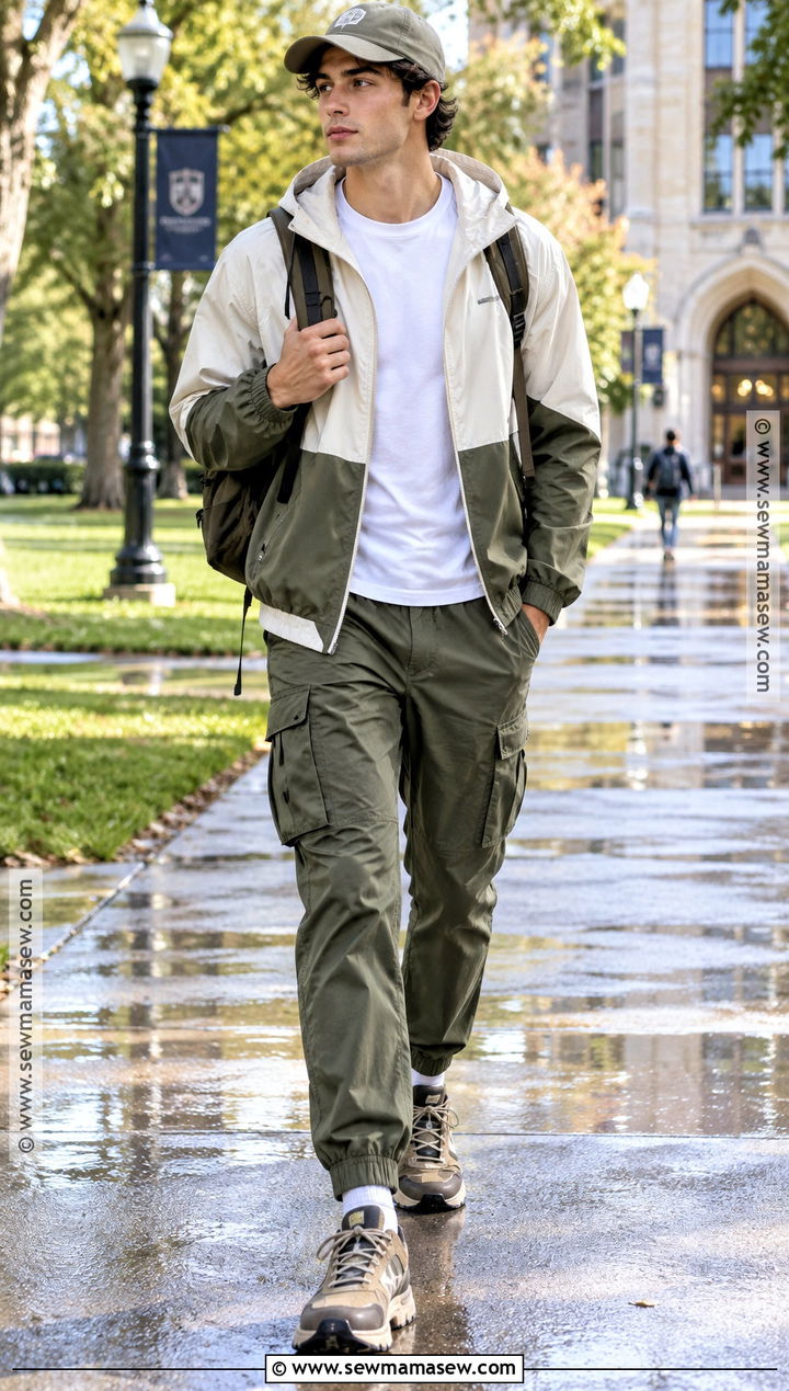 Athletic Windbreaker And Cargo Joggers Outfit - 15 athletic back to school outfits