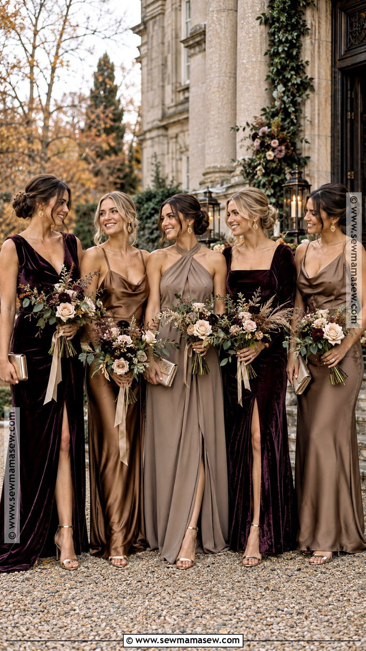 Aubergine Bronze And Taupe Bridesmaid Dresses - 20 autumn bridesmaid dresses color palettes