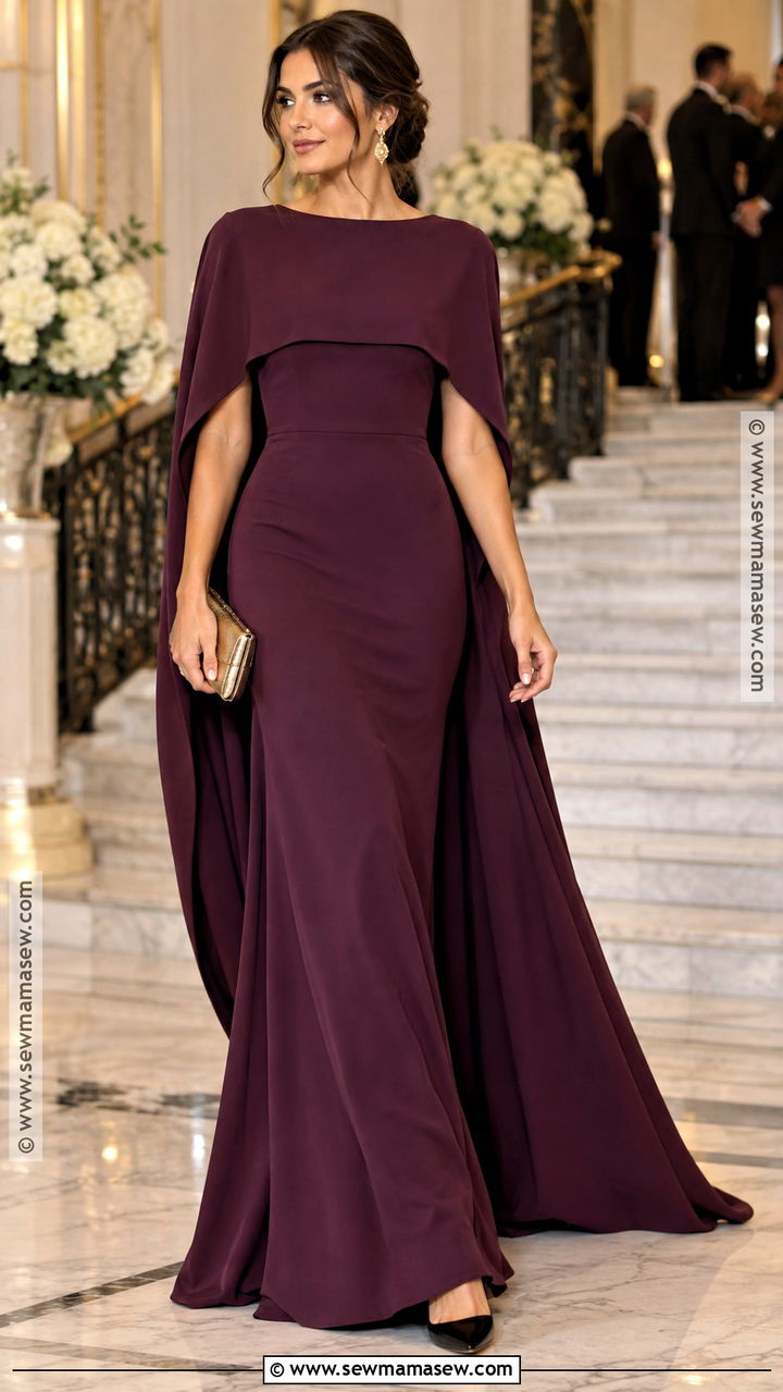 Aubergine Cape Dress Fall Formal Outfit - 20 fall formal outfits for women