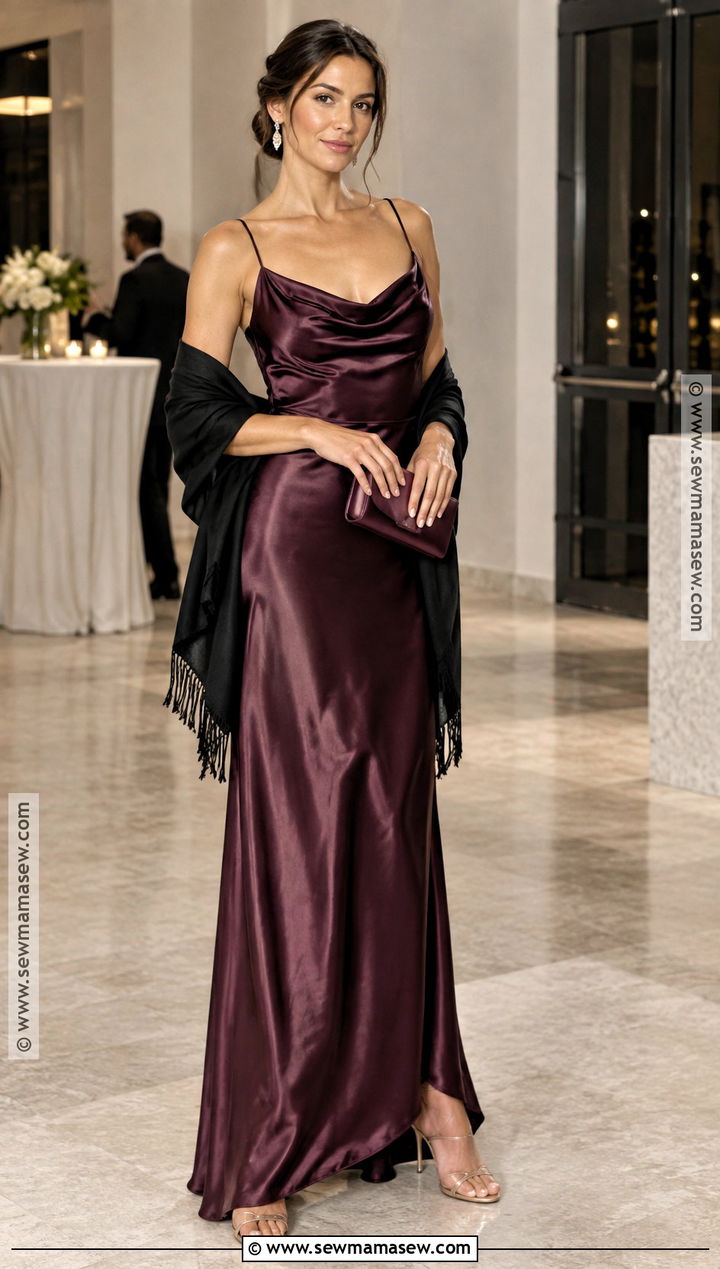 Aubergine Cowl Neck Autumn Formal Dress - 20 autumn dress formal ideas