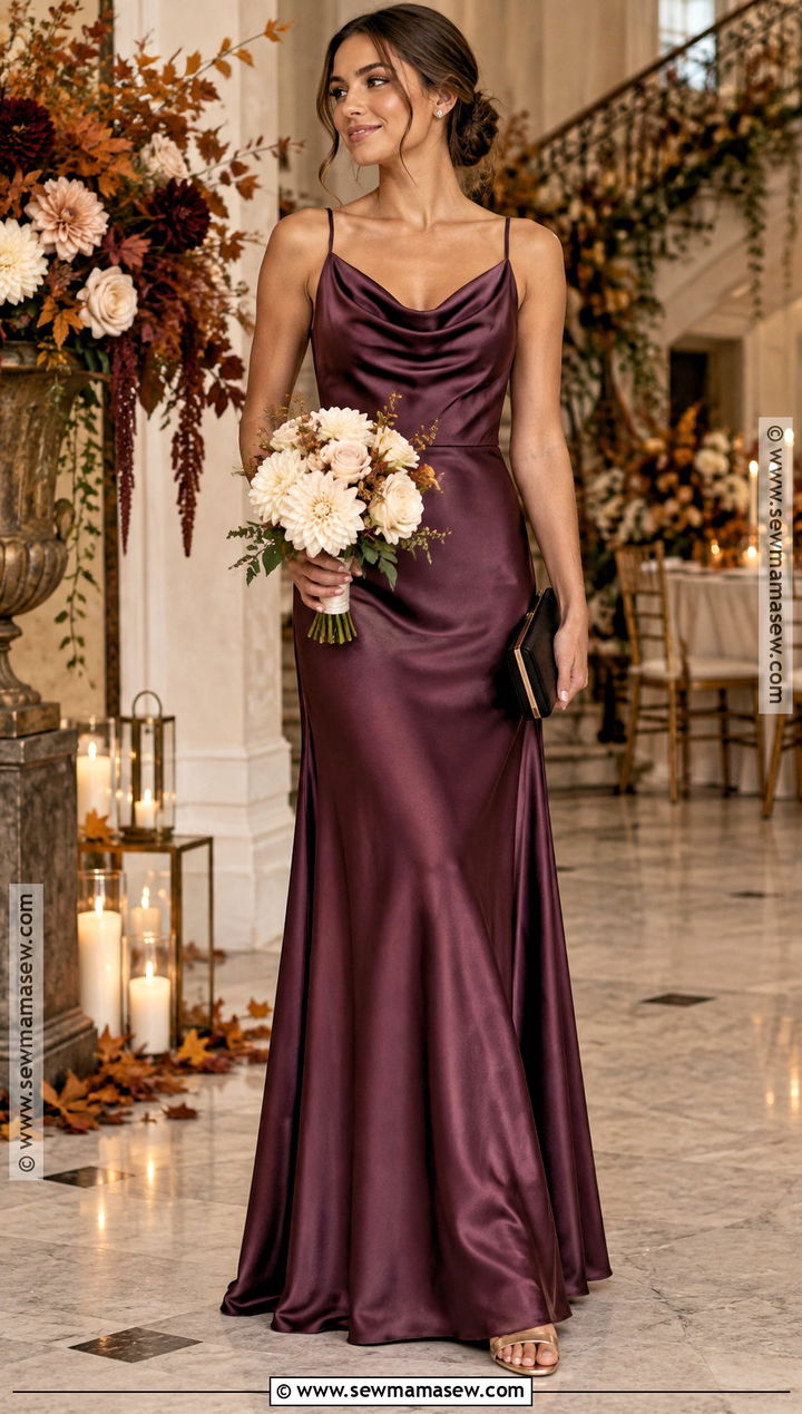 Aubergine Cowl Neck Bridesmaid Dress - 15 Fall Purple Bridesmaid Dresses