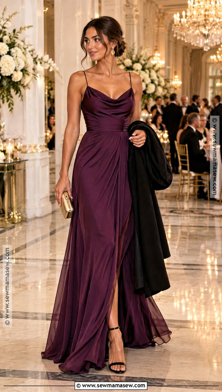 Aubergine Formal Gown October Wedding Guest Outfit - 25 october wedding guest outfits