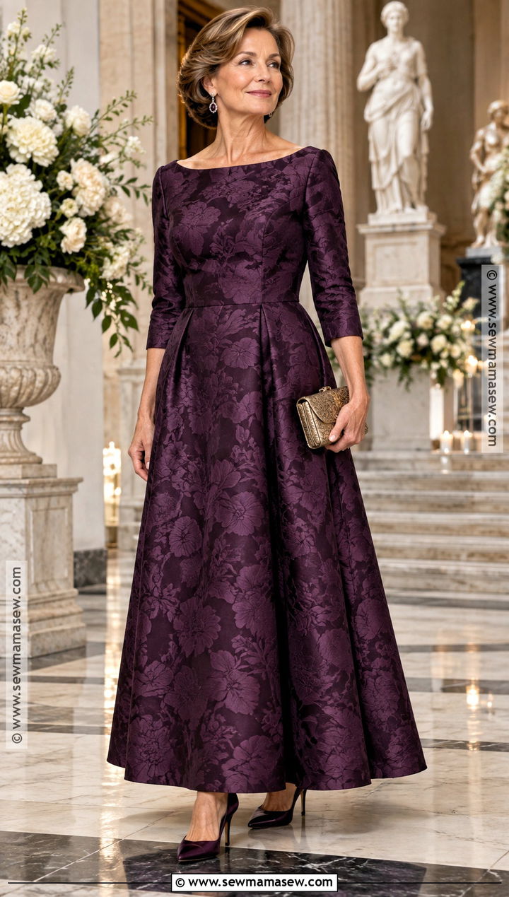Aubergine Jacquard Mother Of The Bride Dress - 15 Mother Of The Bride Dresses For Fall Wedding