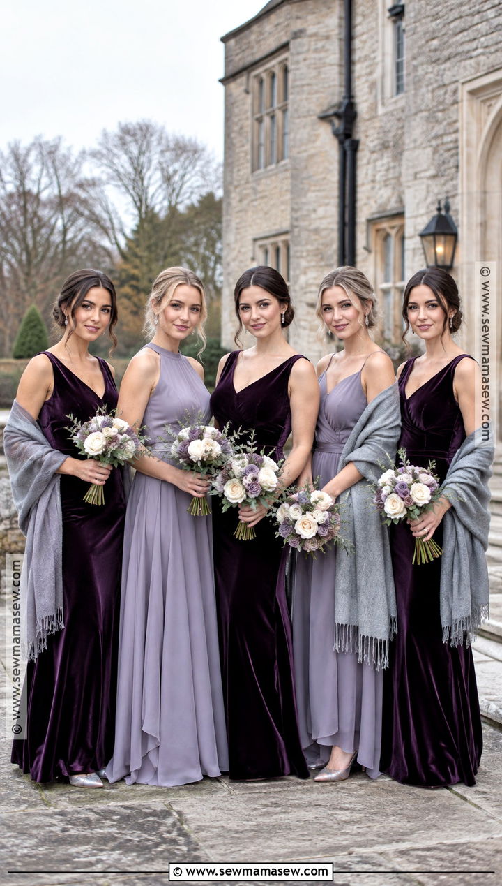 Aubergine Lilac and Gray Bridesmaid Dresses - 20 fall bridesmaid dresses color palettes