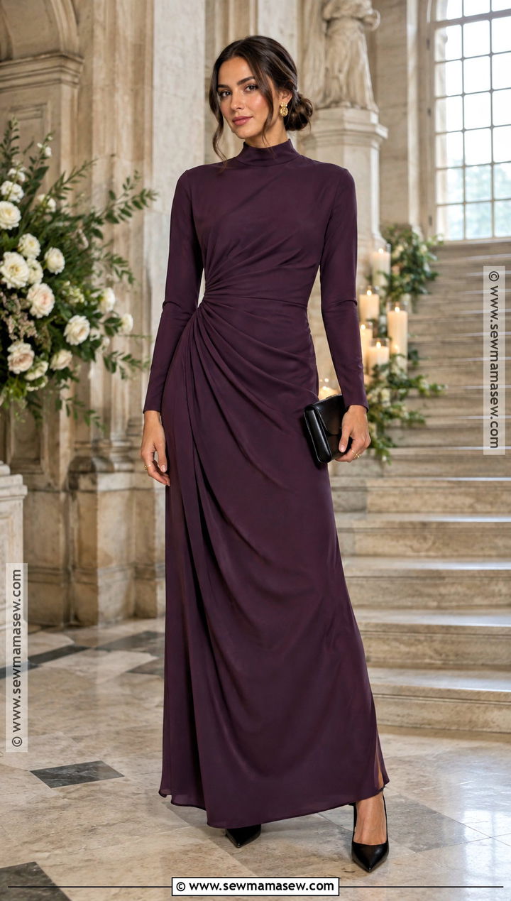 Aubergine Long Sleeve Bridesmaid Dress With Black Pumps - 25 bridesmaid dresses fall