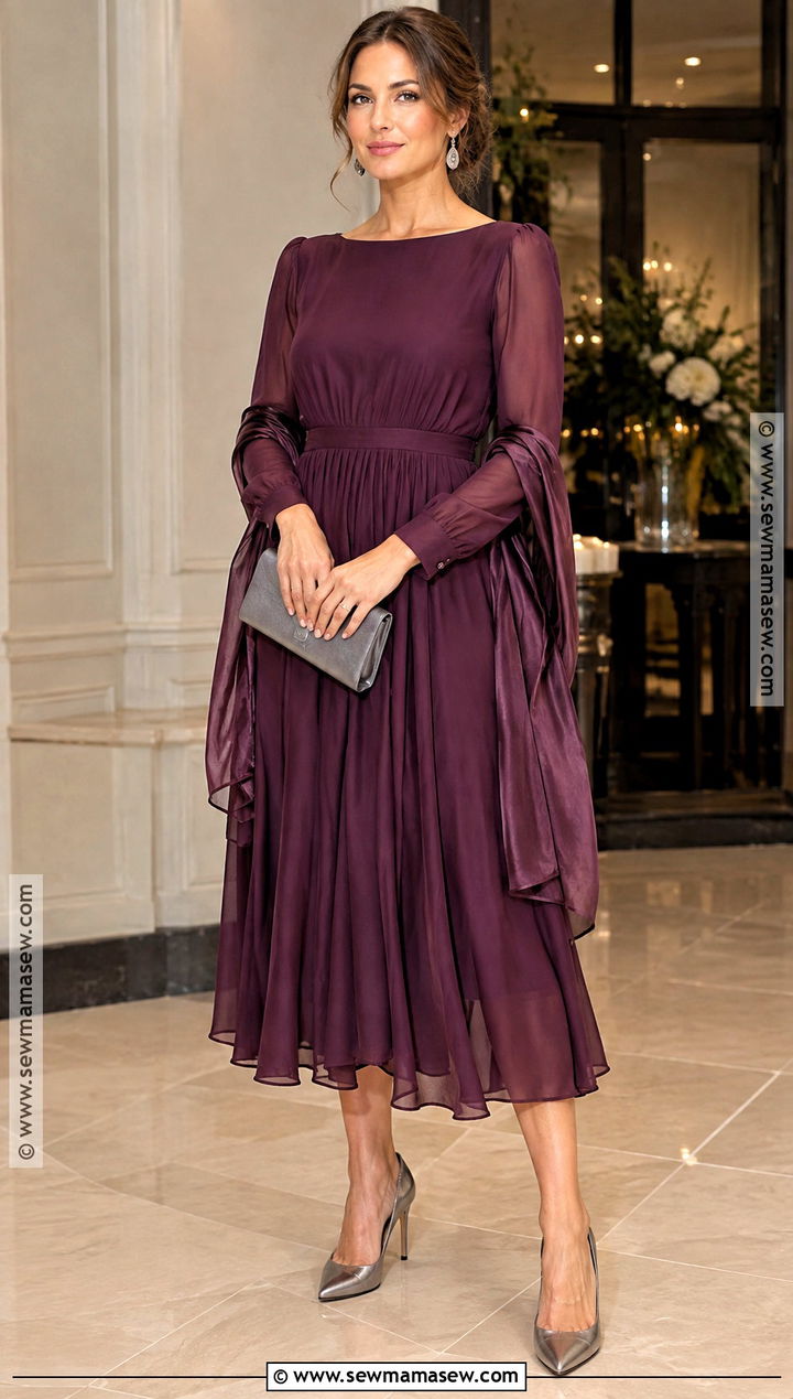 Aubergine Long Sleeve September Wedding Guest Dress - 25 september wedding guest dress ideas