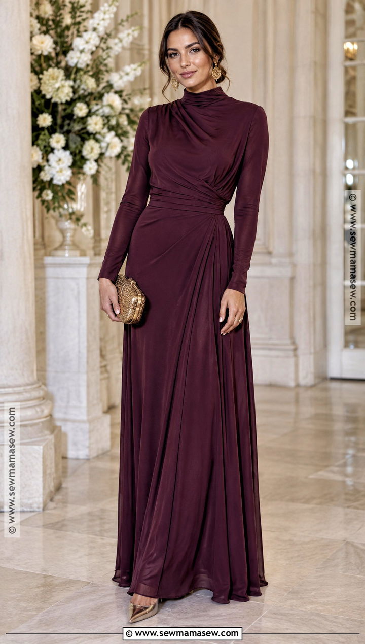 Aubergine Long Sleeve Wedding Guest Dress - 20 long sleeve wedding guest dress fall ideas