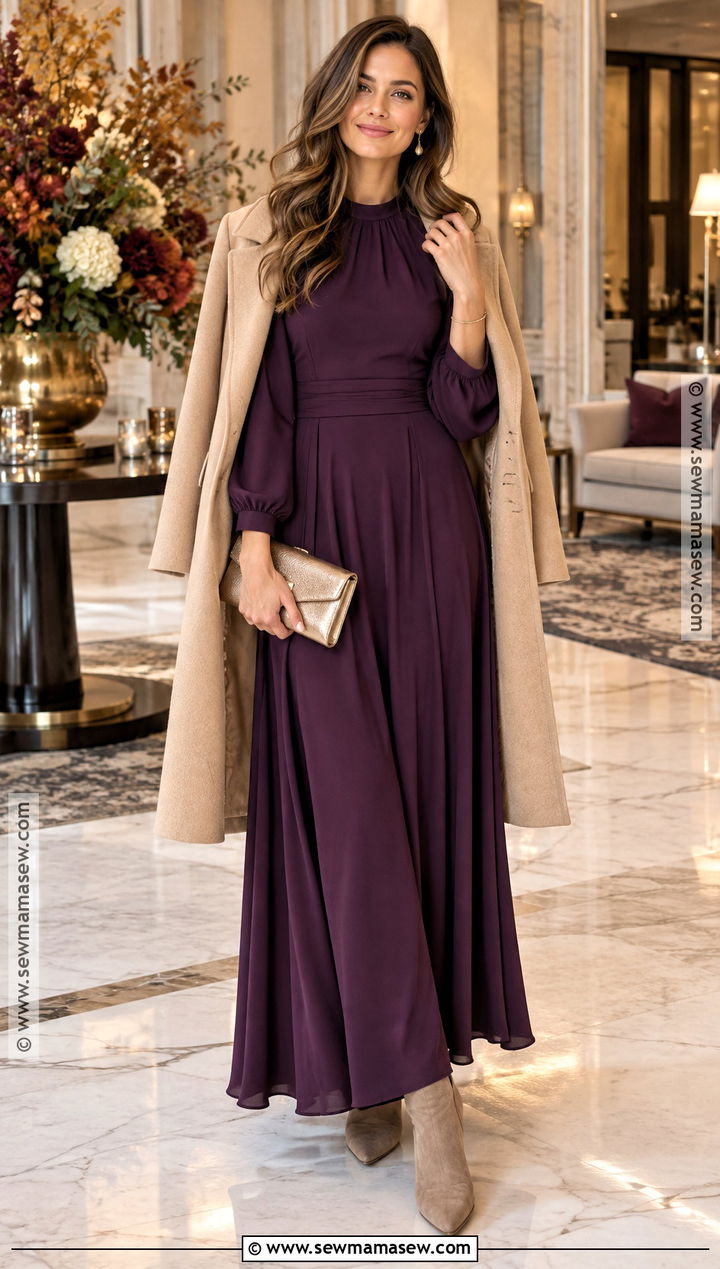 Aubergine Maxi Dress Outfit - 15 Autumn Color Palette Dresses