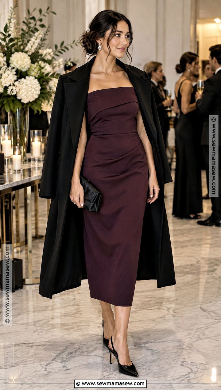 Aubergine Off Shoulder Dress For A November Wedding - 25 november wedding guest outfits