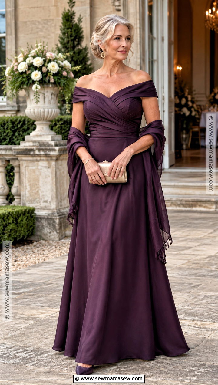 Aubergine Off Shoulder Mother Of The Bride Dress - 20 mother of the bride dresses long fall