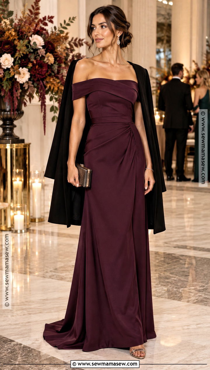 Aubergine Off the Shoulder Dress Outfit - 15 dresses for fall wedding