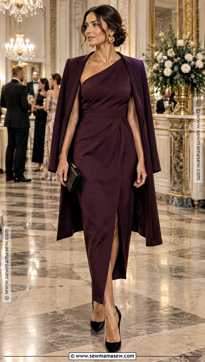 Aubergine One Shoulder November Wedding Guest Dress - 20 november wedding dress guest ideas