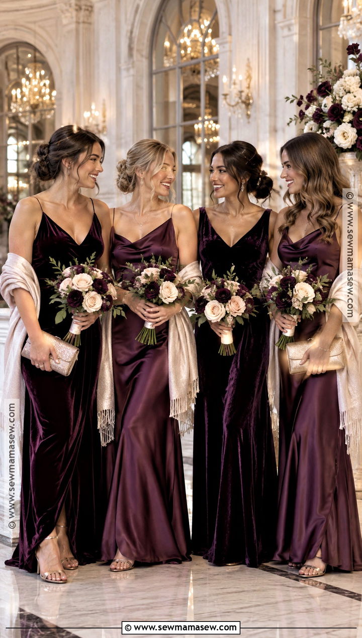 Aubergine Rose Gold And Champagne Bridesmaid Dresses - 15 October Wedding Colors Schemes Bridesmaid Dress Ideas