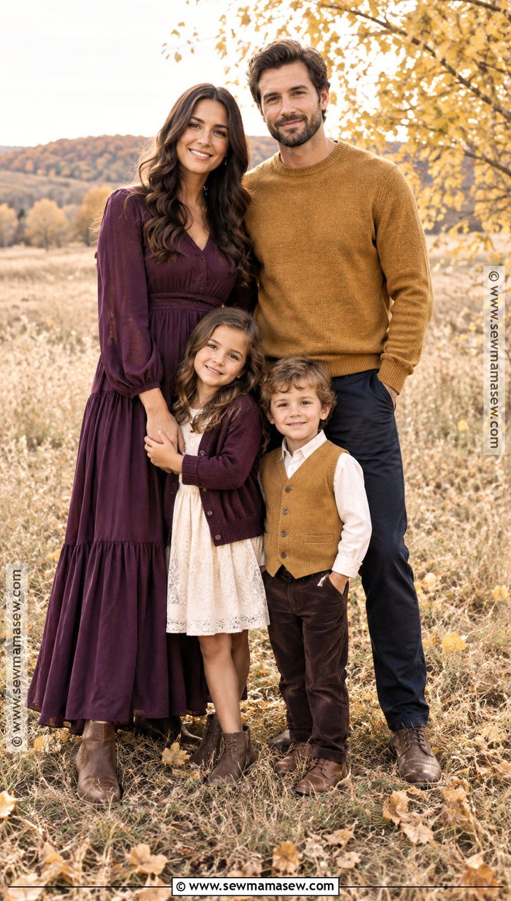 Aubergine and Gold Family Photo Outfits - 15 fall family pictures outfits jewel tones