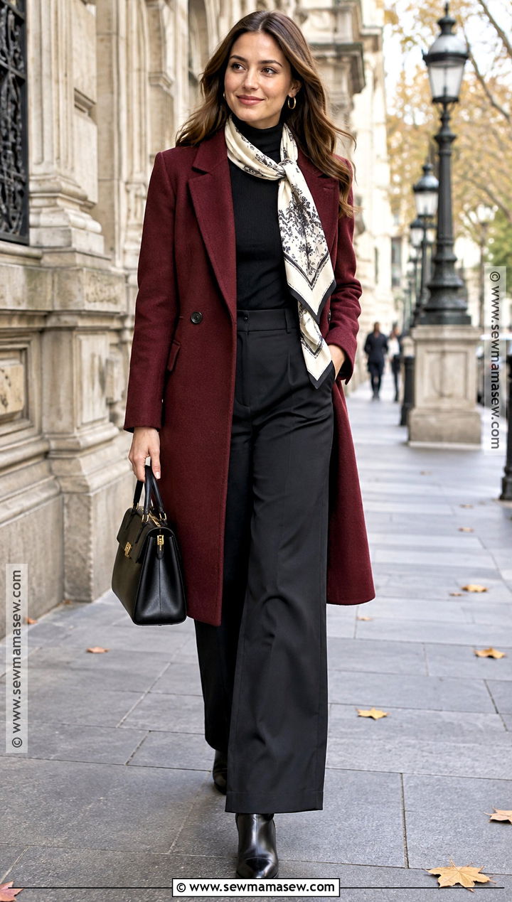 Australian Autumn Burgundy Coat And Black Trousers Outfit - 20 australian autumn fashion ideas 2026