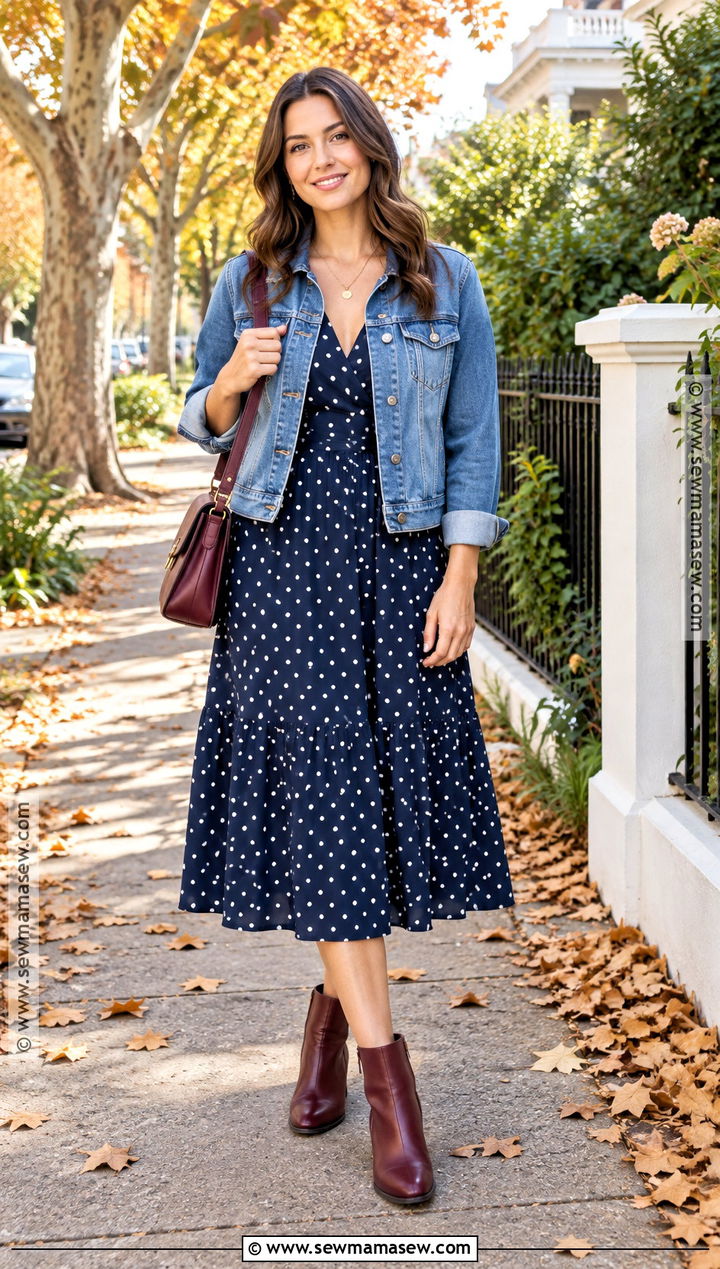 Australian Autumn Denim Jacket And Polka Dot Dress Outfit - 20 australian autumn fashion ideas 2026