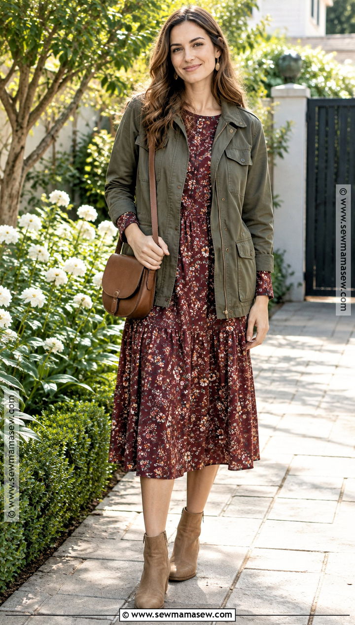 Australian Autumn Utility Jacket And Floral Midi Dress Outfit - 20 australian autumn fashion ideas 2026