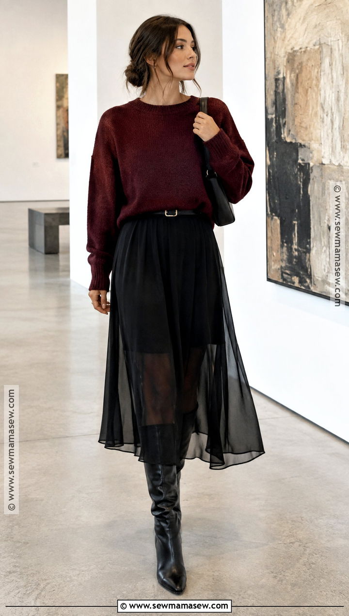 Autumn 2024 Sheer Skirt Layered Outfit - 15 autumn 24 fashion trends