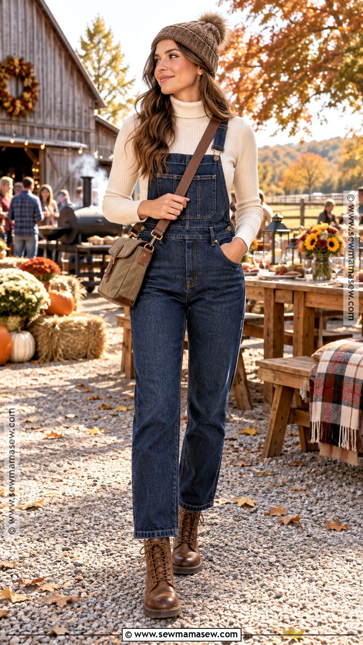 Autumn BBQ Turtleneck And Overalls Outfit - 20 autumn bbq outfit ideas