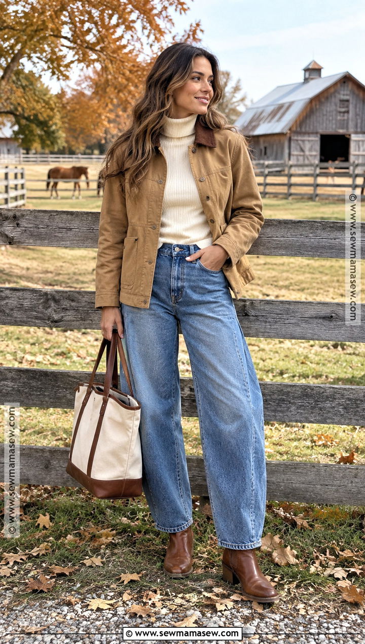 Autumn Barn Jacket And Barrel Jeans Outfit - 20 autumn outfits photoshoot