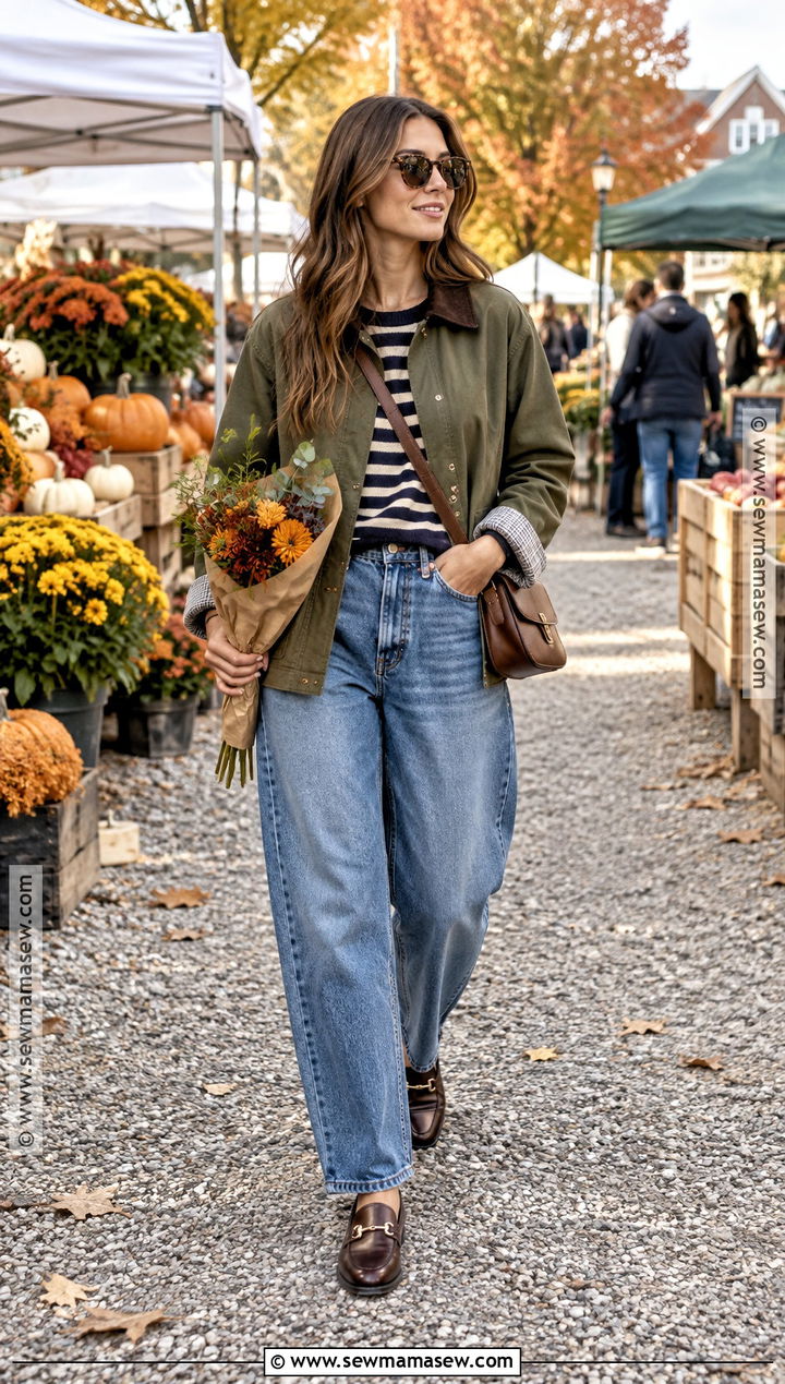 Autumn Barn Jacket And Barrel Jeans Outfit - 25 autumn capsule wardrobe ideas 2026