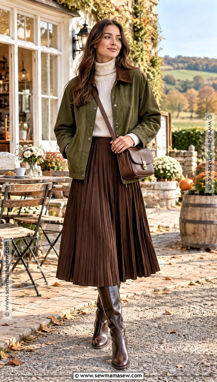 Autumn Barn Jacket And Pleated Skirt Outfit - 25 autumn inspo outfit ideas