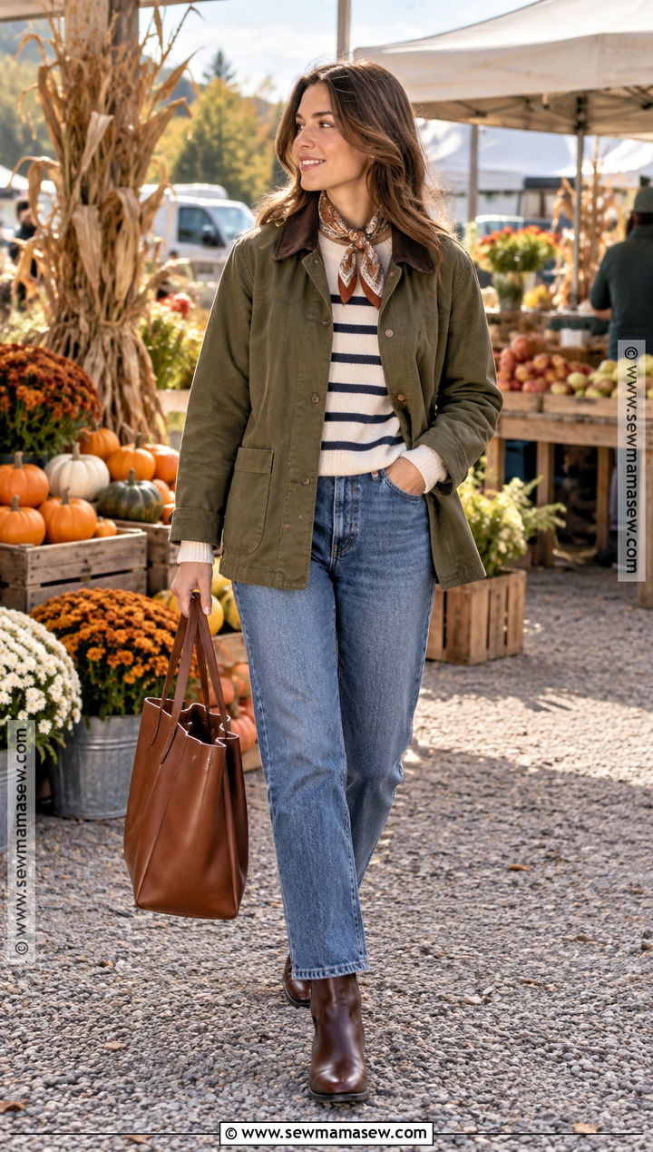 Autumn Barn Jacket And Striped Sweater Outfit - 25 autumn ootd ideas