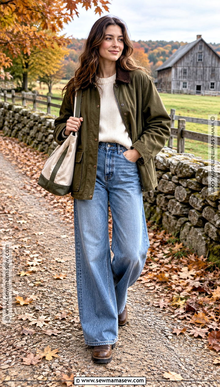 Autumn Barn Jacket And Wide Leg Jeans Outfit - 30 autumn outfit ideas