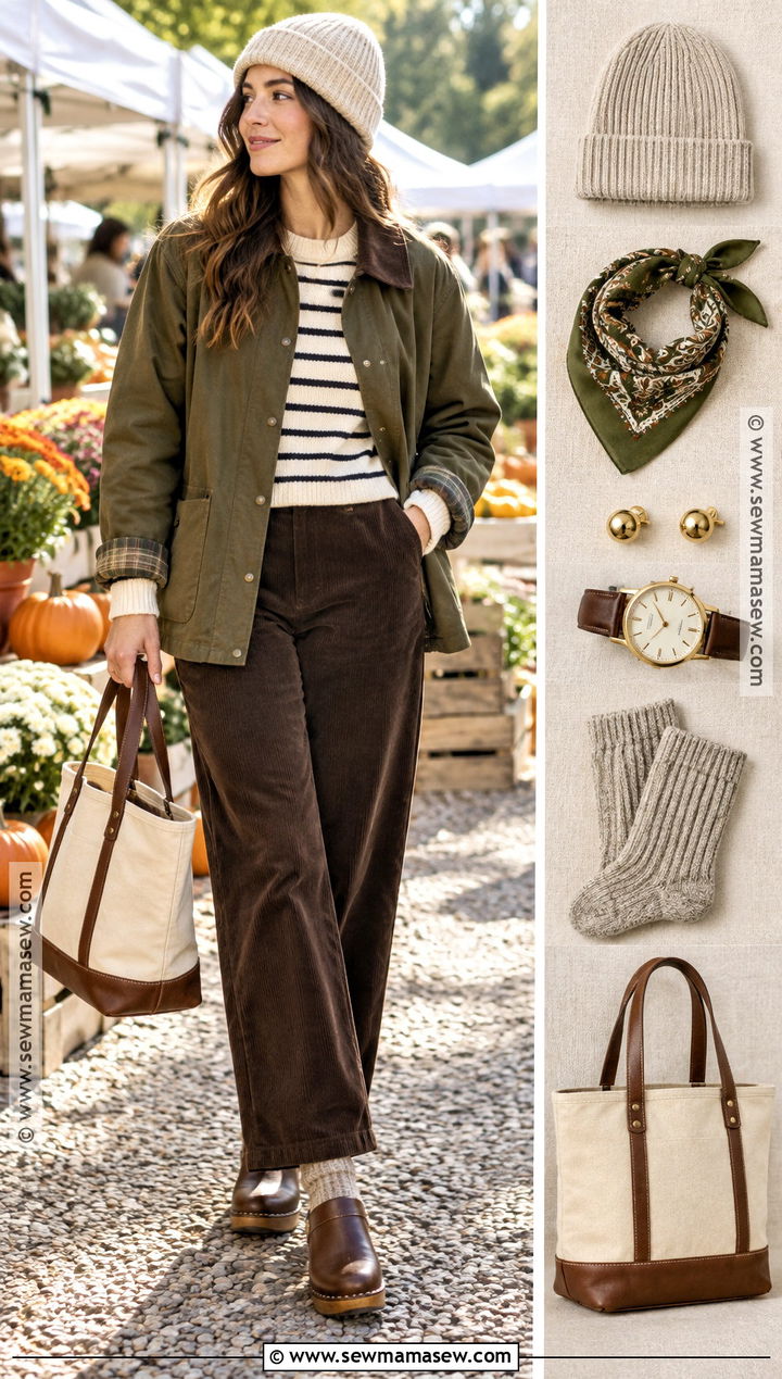 Autumn Barn Jacket Outfit With Corduroy Pants - 15 autumn outfit collage with accessories