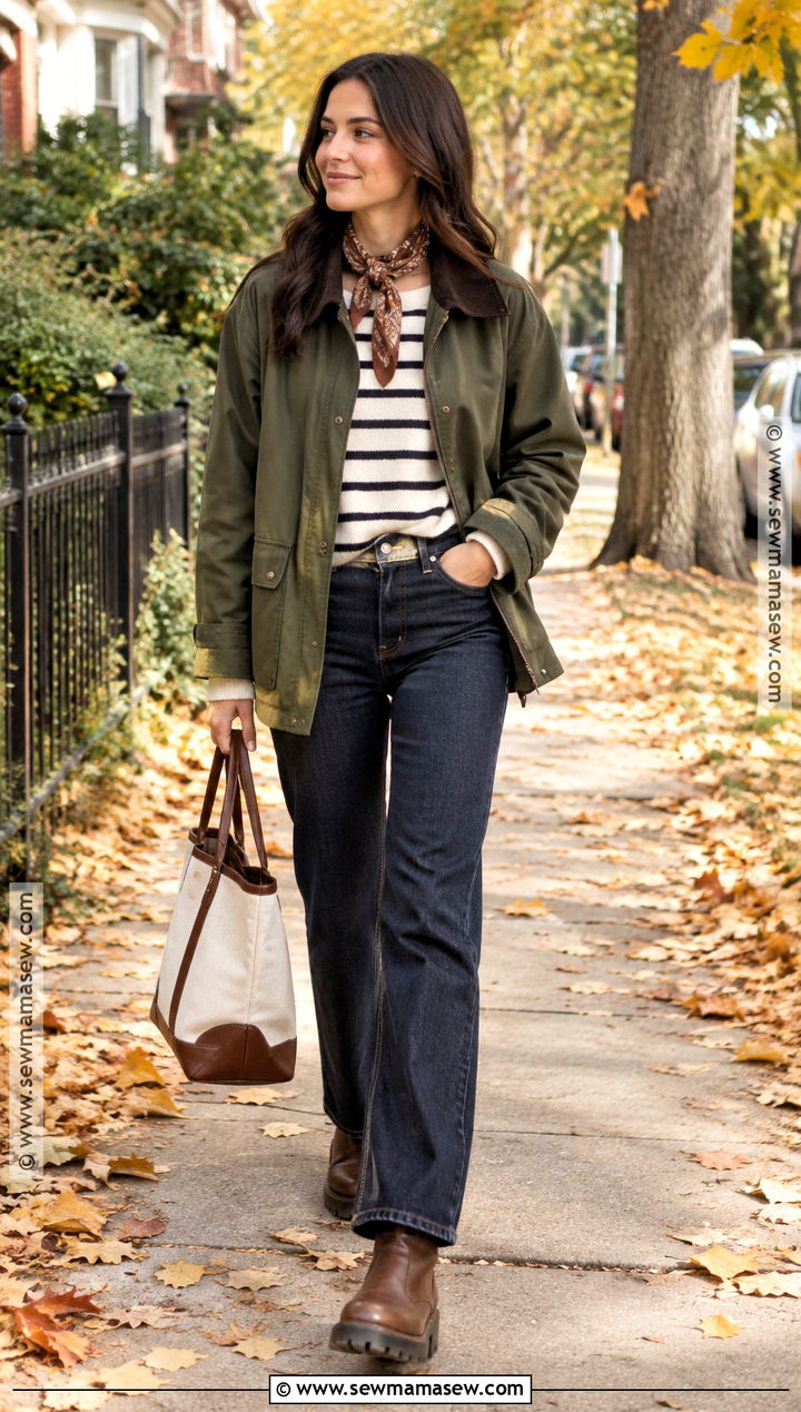 Autumn Barn Jacket and Straight Leg Jeans Outfit - 15 Autumn Sidewalk Fashion Ideas