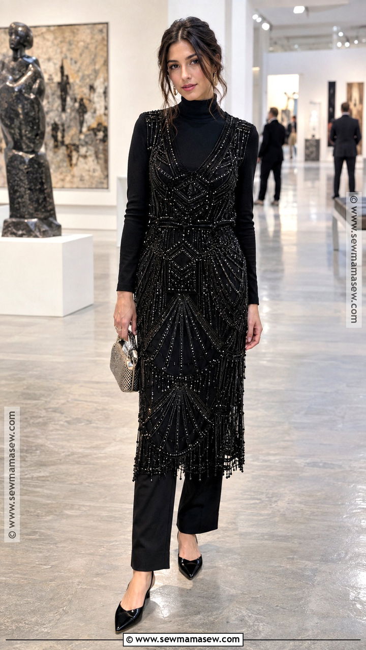 Autumn Beaded Dress And Trousers Outfit - 20 Autumn Fashion Trends