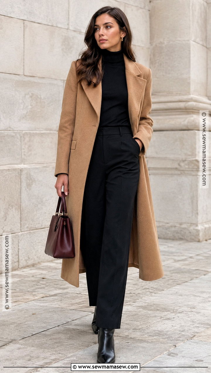 Autumn Black Turtleneck and Camel Coat Outfit - 25 autumn fits aesthetic