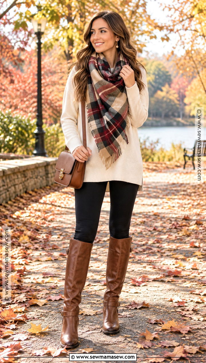 Autumn Blanket Scarf And Leggings Outfit - 25 2026 autumn outfits