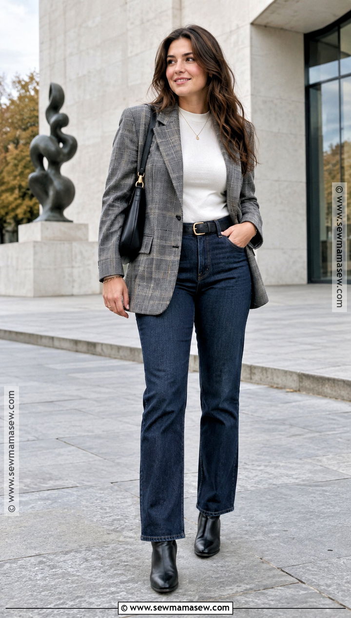 Autumn Blazer And Dark Jeans Outfit - 15 casual date outfit autumn ideas