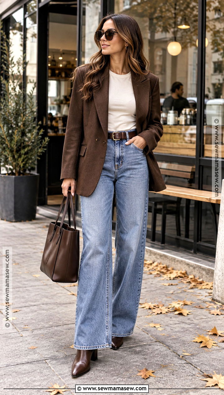 Autumn Blazer And Wide Leg Jeans Outfit - 25 ootd autumn ideas