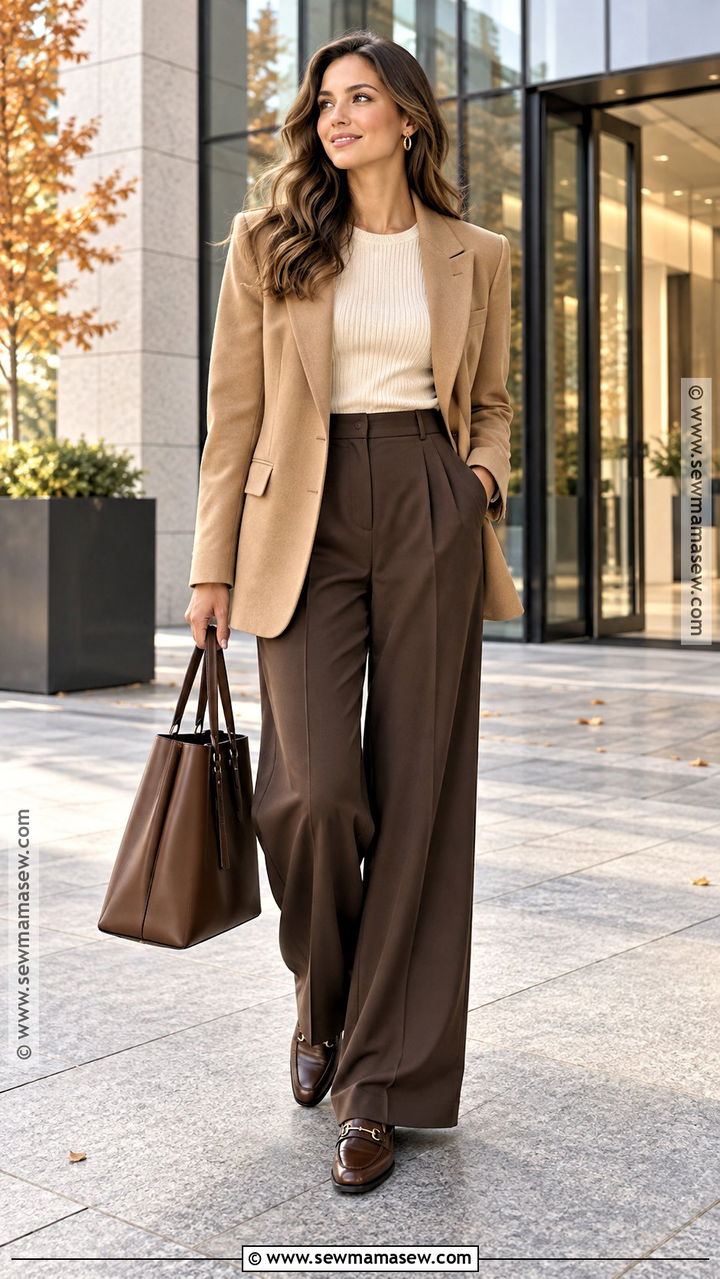 Autumn Blazer And Wide Leg Trousers Outfit - 20 Autumn Smart Casual Women Work Outfits
