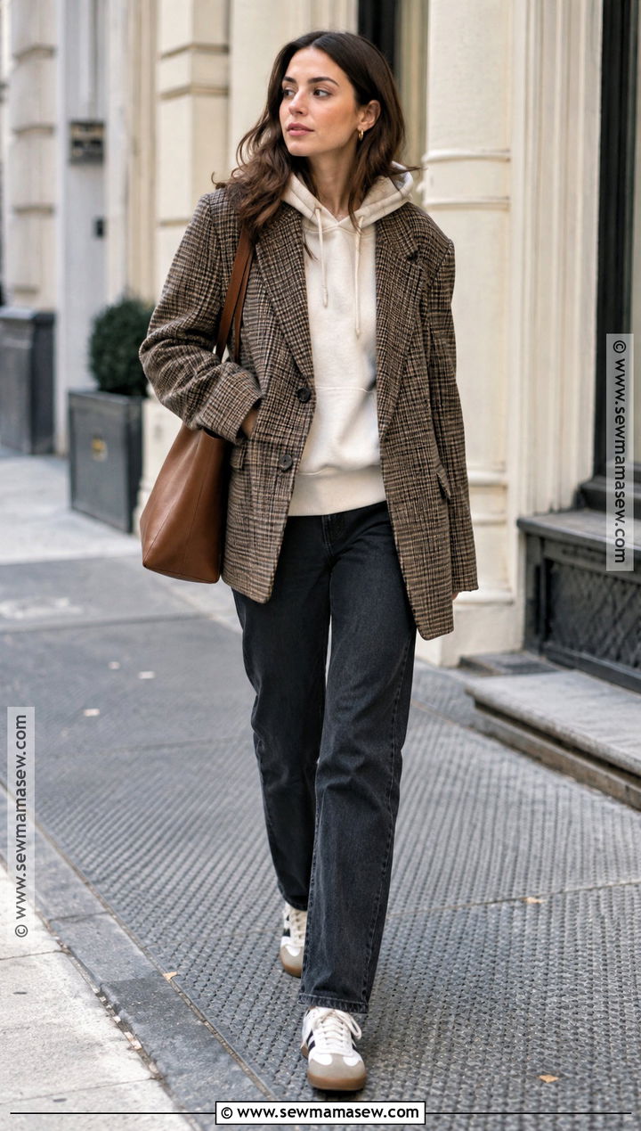 Autumn Blazer Hoodie And Straight Leg Jeans Outfit - 15 Ladies Autumn Fashion Ideas