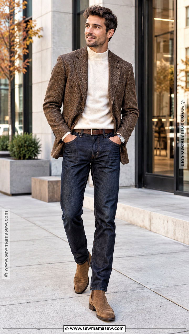 Autumn Blazer With Dark Jeans Outfit - 15 autumn men outfit ideas 2026