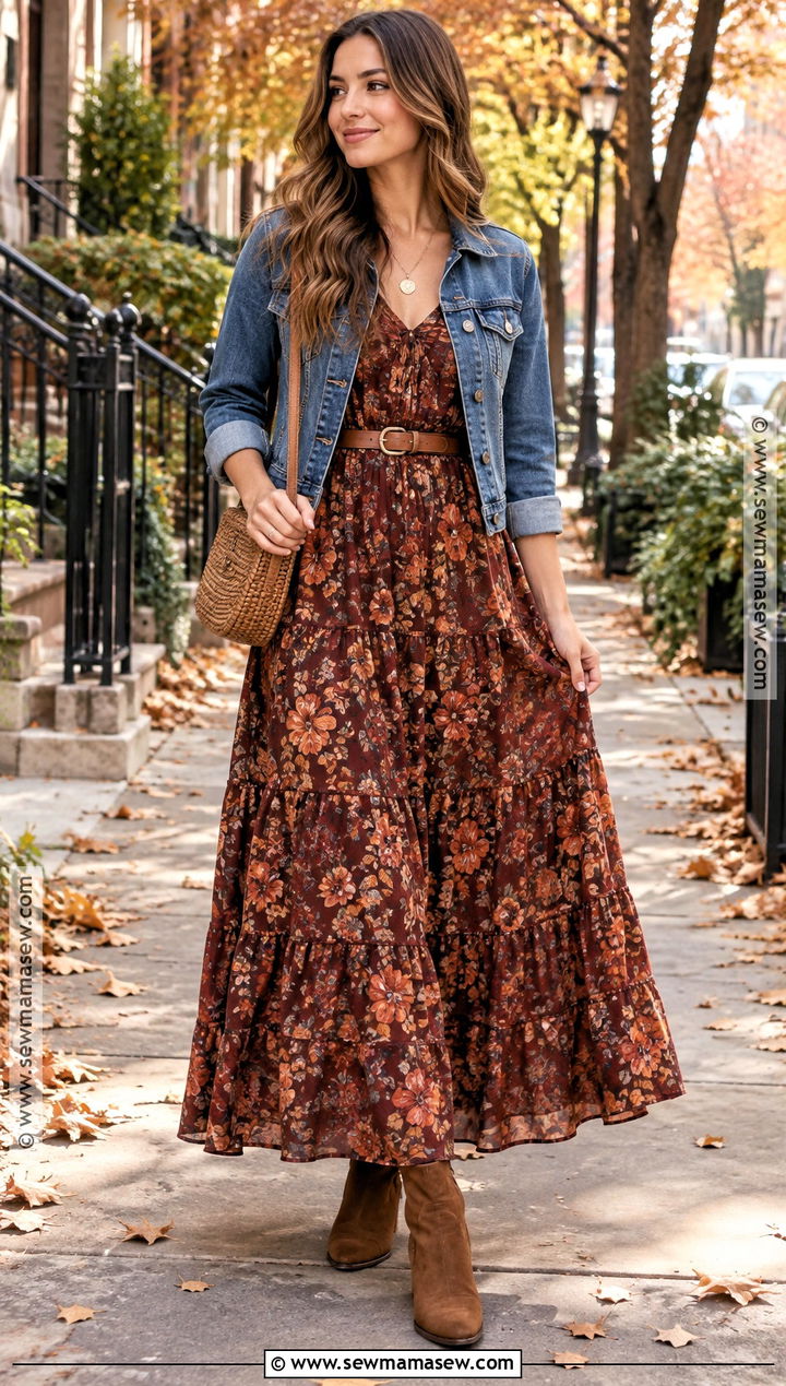 Autumn Boho Floral Maxi Dress Outfit - 25 autumn boho outfits