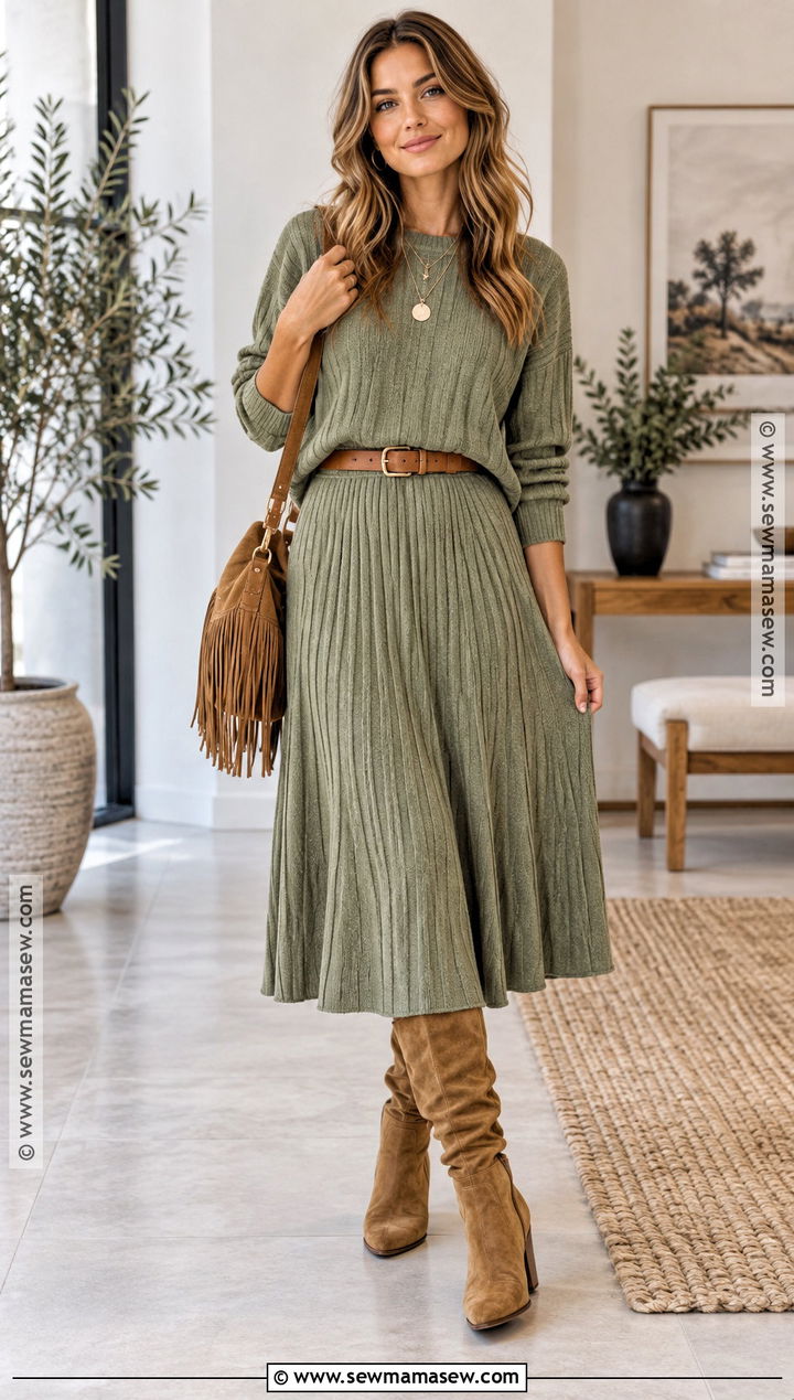 Autumn Boho Knit Set And Suede Boots Outfit - 25 autumn boho outfits