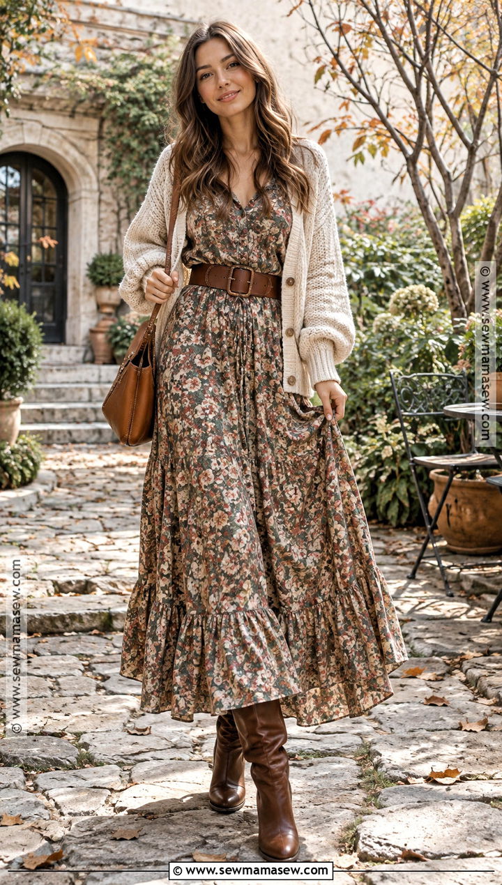 Autumn Boho Maxi Dress And Cardigan Outfit - 25 autumn clothes