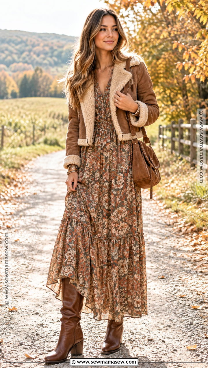 Autumn Boho Maxi Dress And Knee High Boots Outfit - 15 autumn 2026 style ideas