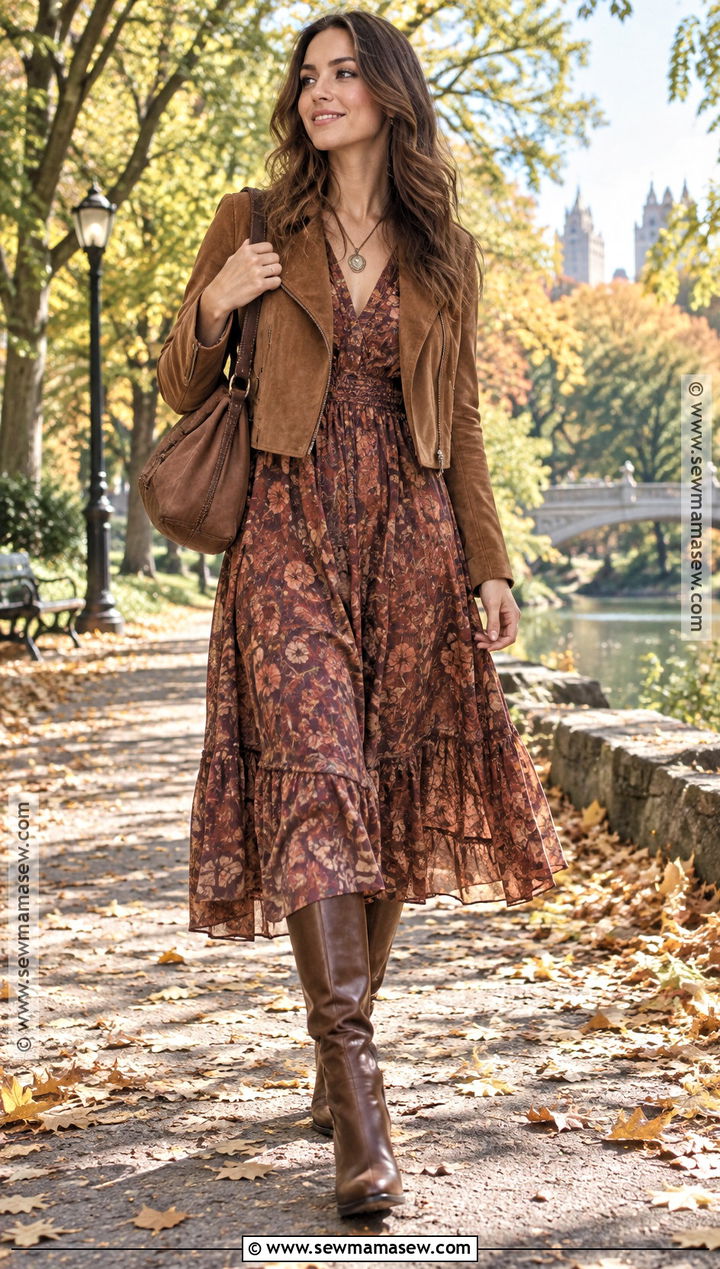 Autumn Boho Midi Dress And Boots Outfit - 15 Fashion Inspo 2026 Autumn Ideas